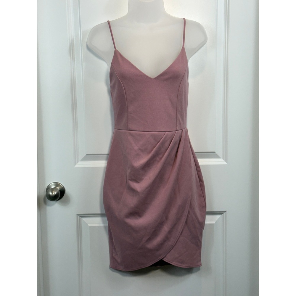 Lulus Mauve Pink V-Neck Spaghetti Strap Tulip Wrap Bodycon Dress Medium Formal M